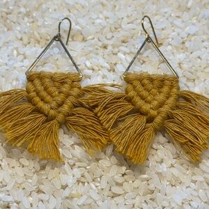 Handcrafted Mustard Yellow Macrame Earrings